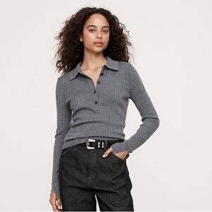 Banana Republic Ribbed Merino Sweater Polo Sz L Color: Grey